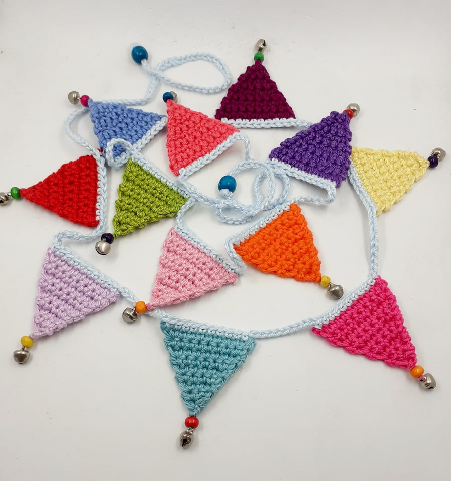 Happy Crochet Mini Bunting  with Bells