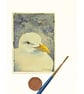 Original ACEO  Seagull Portrait Miniature Painting, Watercolour 