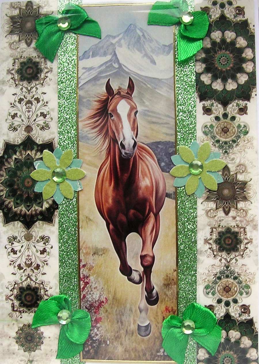 Stallion Horse Pony - Hand Crafted Decoupage Greeting Card - Blank - 3276