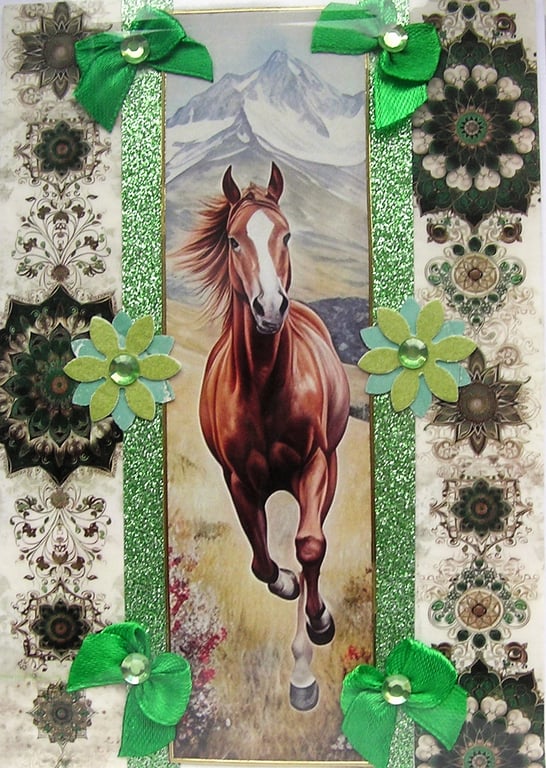 Stallion Horse Pony - Hand Crafted Decoupage Greeting Card - Blank - 3276