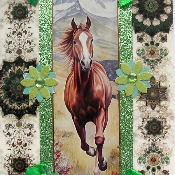 Stallion Horse Pony - Hand Crafted Decoupage Greeting Card - Blank - 3276