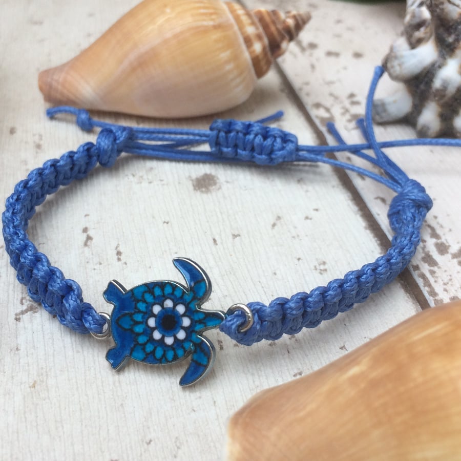 Turtle Macrame Bracelet Blue Bracelet 