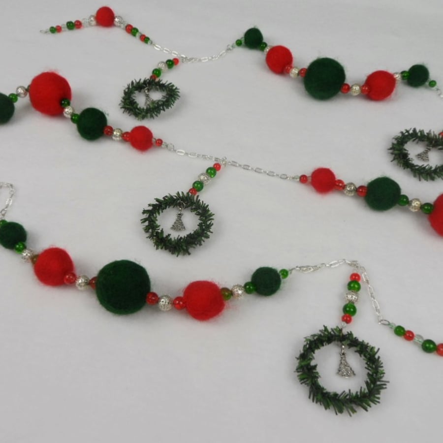 Christmas Garland, felted balls and wreaths