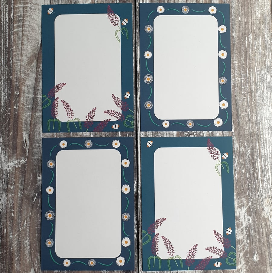 Daisy and Buddleia Gift Notes - Set of 4 sheets