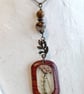 Pressed Fennel Flower Resin and Wood Pendant with earrings - Image 3