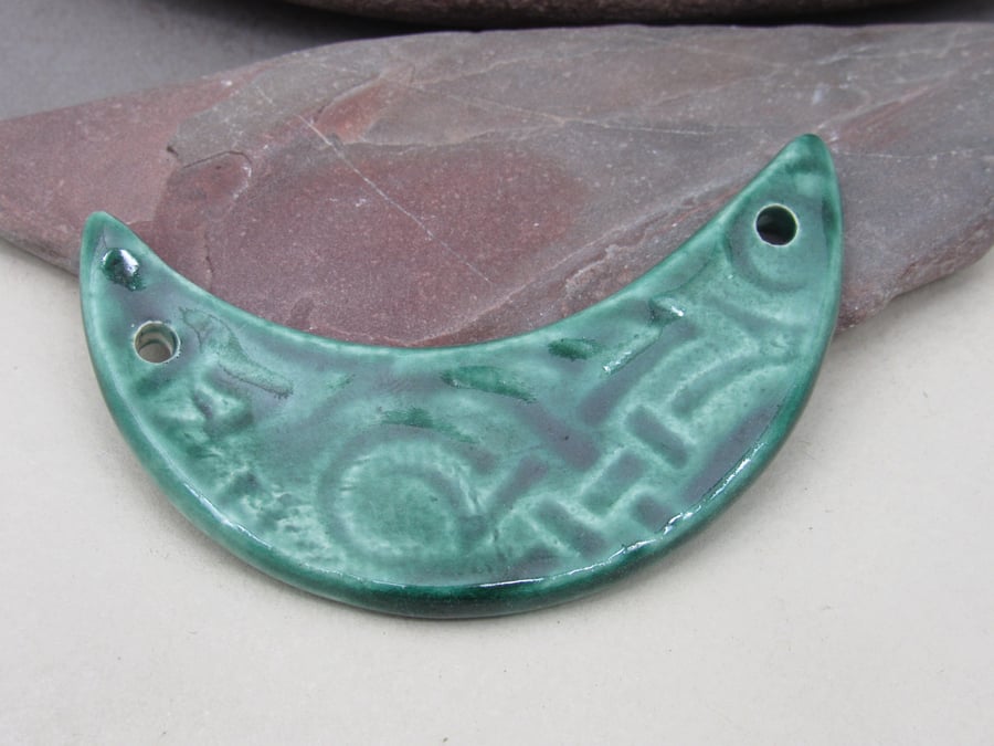 Emerald Green Celtic Ceramic Crescent Bib Pendant