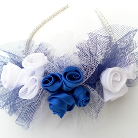 Hair accessory, wedding flowers, Blue and White, Bride, Bridesmaid