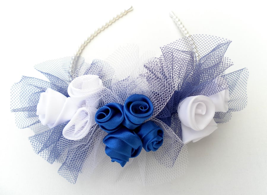 Hair accessory, wedding flowers, Blue and White, Bride, Bridesmaid