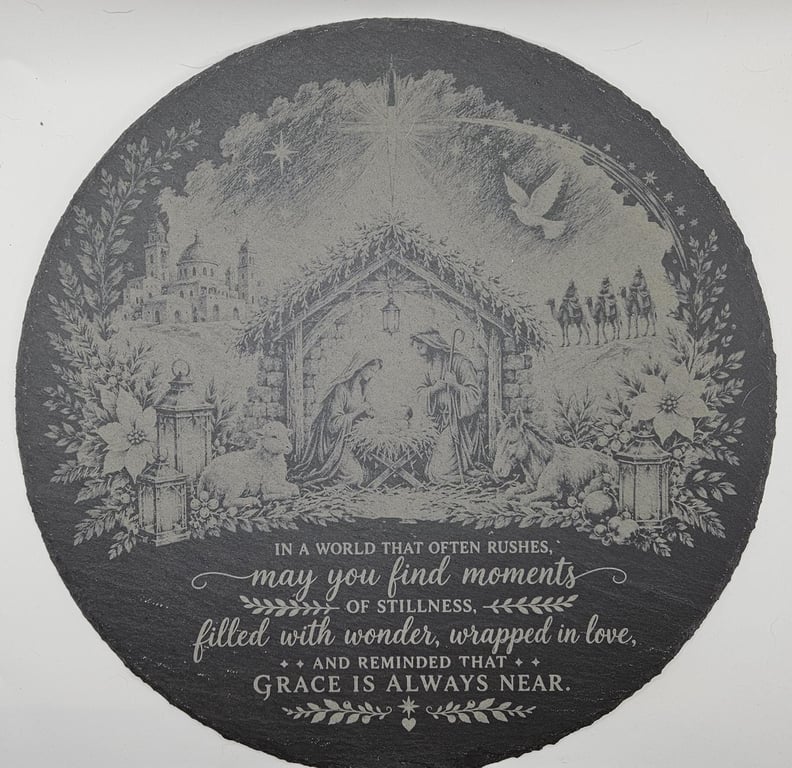 Nativity Slate Christmas Decoration, Food Platter, 30cm Round Christian Plaque, 