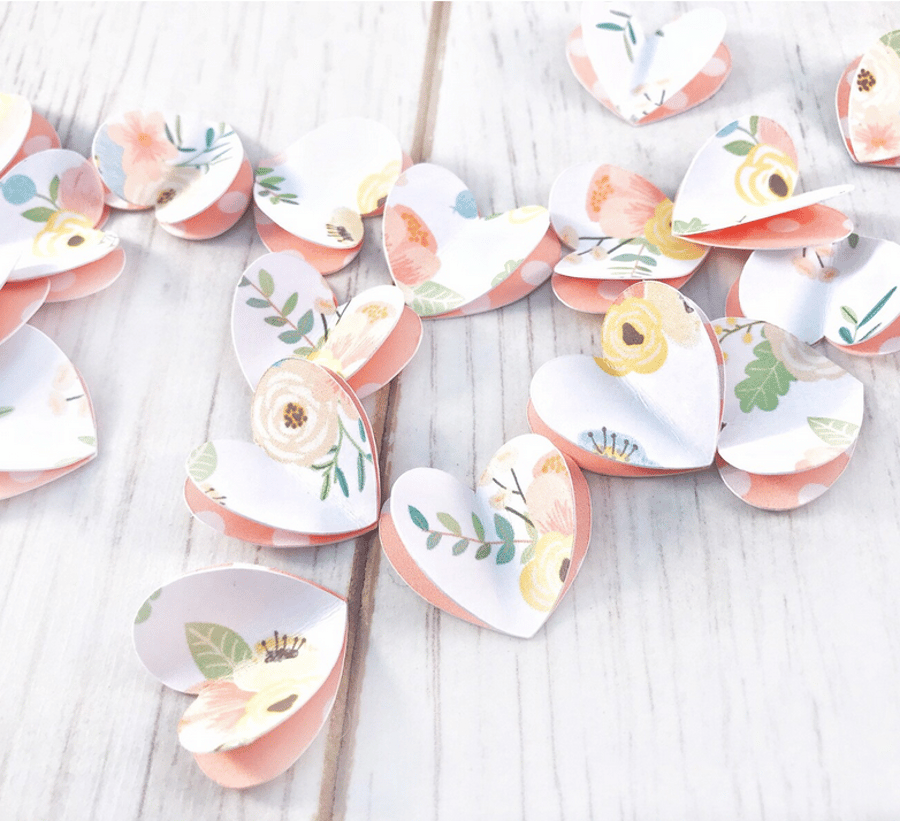 set of 20 Handcrafted Heart Floral Wedding Table Confetti