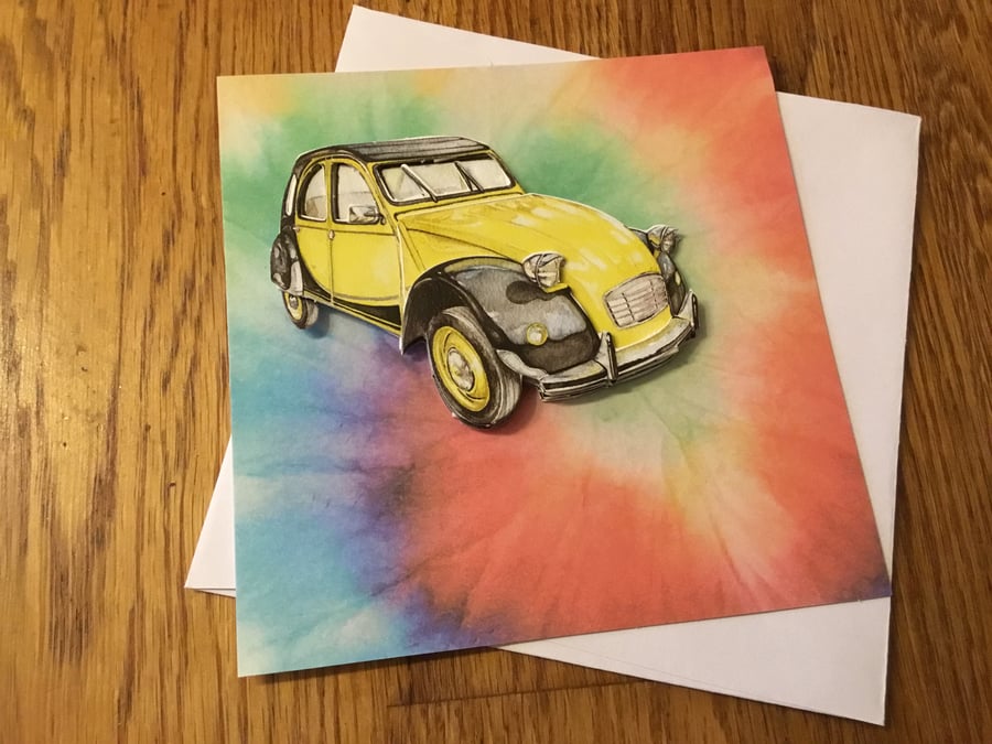 Decoupage card. Card for a car fanatic.
