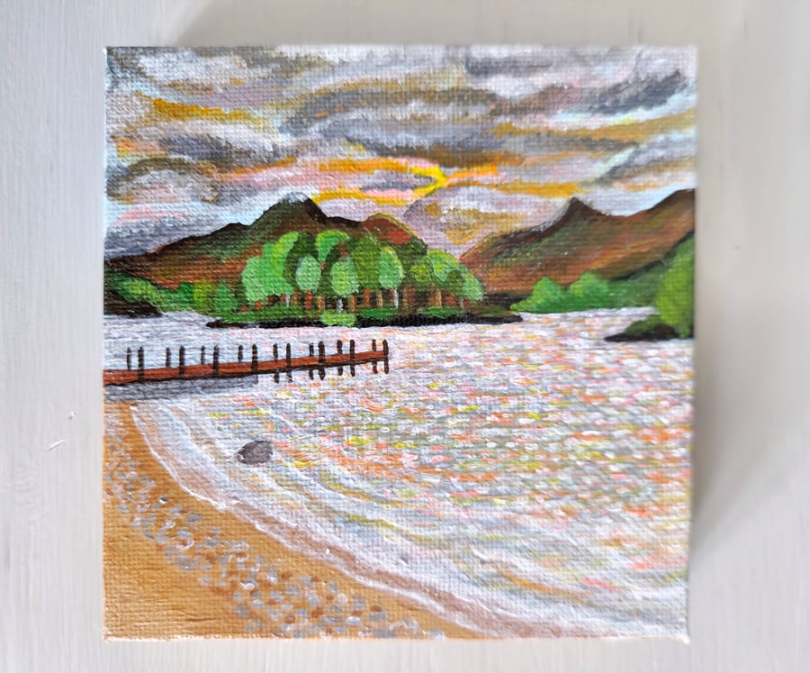 Derwentwater, Lake District Miniature Acrylic Painting on Canvas