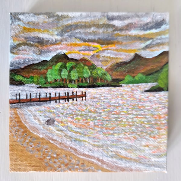 Derwentwater, Lake District Miniature Acrylic Painting on Canvas