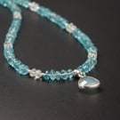 Apatite, aquamarine, chalcedony sterling silver blue necklace