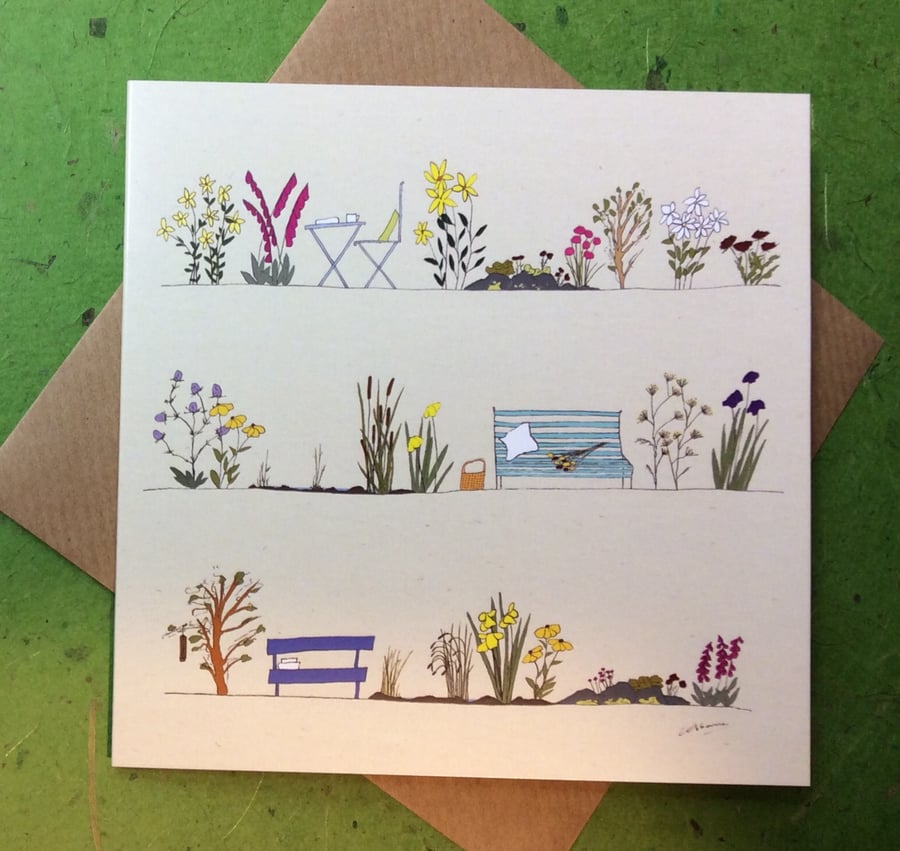 Greetings card - Country garden - blank for own message