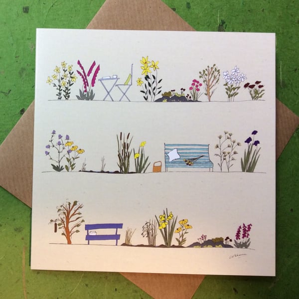 Greetings card - Country garden - blank for own message