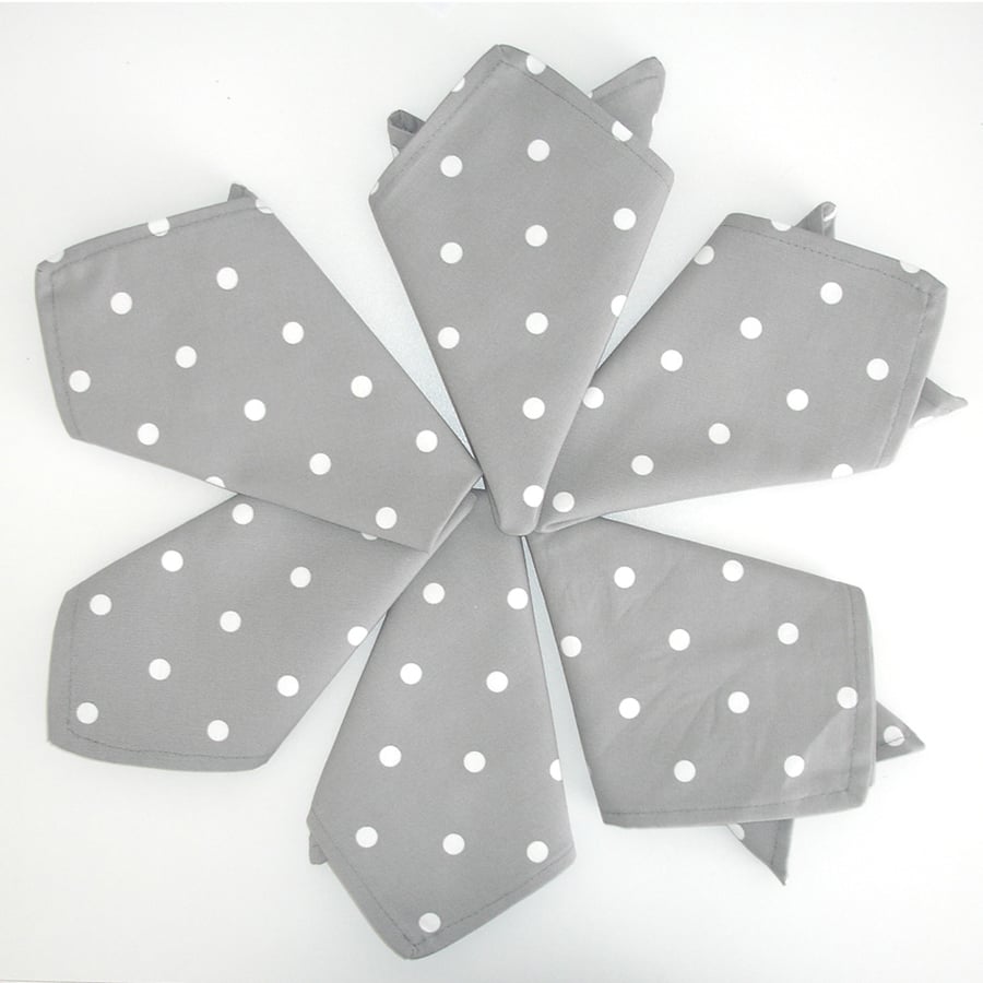 Napkins x 6 Grey and White Polka Dot 18" Serviettes Washable Cotton Cloths
