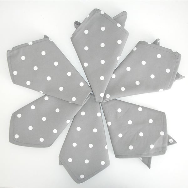 Napkins x 6 Grey and White Polka Dot 14" Serviettes Washable Cotton Cloths