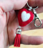 Needle Felted Heart Keychain – Red & White Heart Charm with Tassel, Free Postage - Image 2