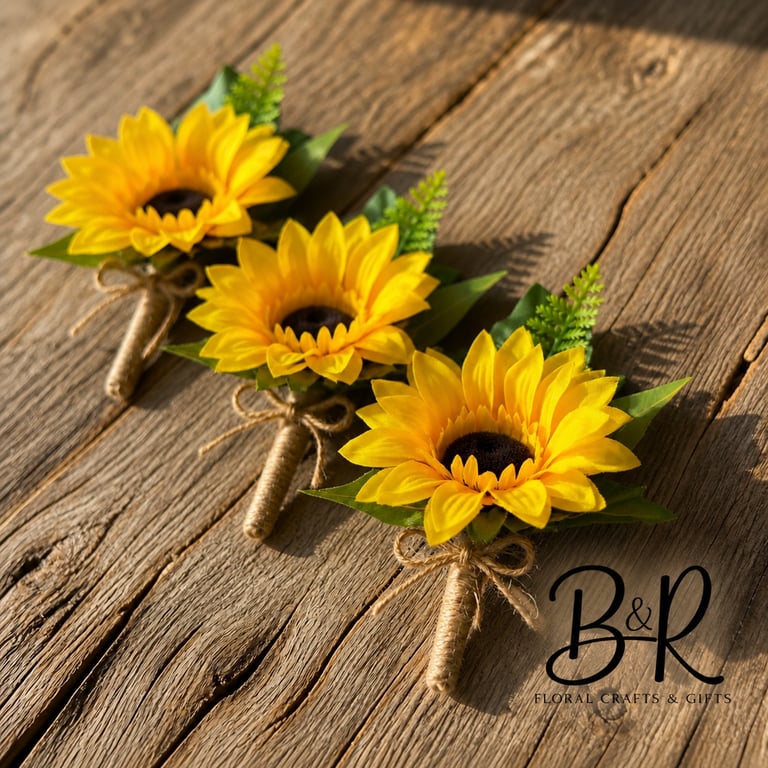 Artificial Sunflower Buttonhole – Rustic Wedding Boutonniere