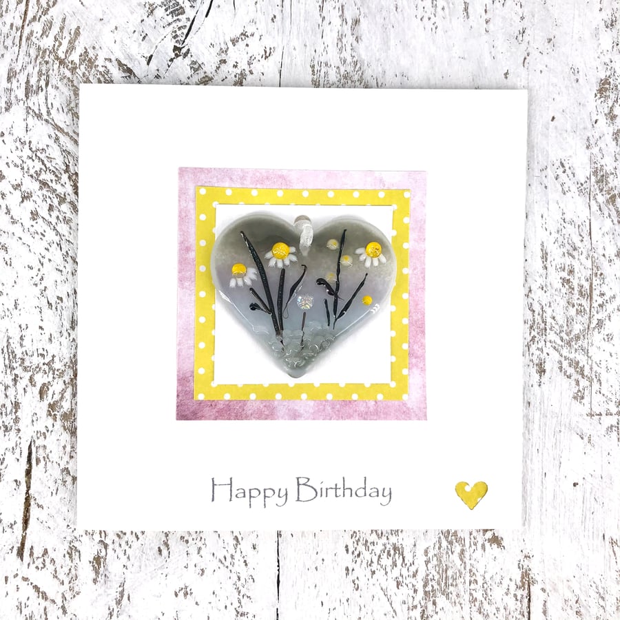 Birthday Card with Detachable Glass Meadow Heart