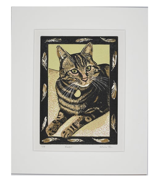 Cat linocut print  Cat lovers gift  limited edition ready to frame 