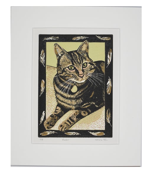 Cat linocut print Cat lovers gift 'Rum Cat' 