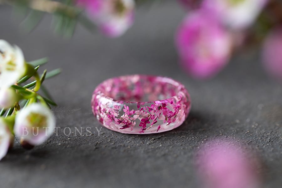 Four Seasons Spring Ring Cherry Blossom Ring Real Flower Ring Sakura Jewelry Gif