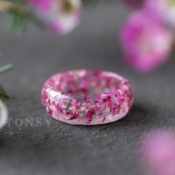 Four Seasons Spring Ring Cherry Blossom Ring Real Flower Ring Sakura Jewelry Gif