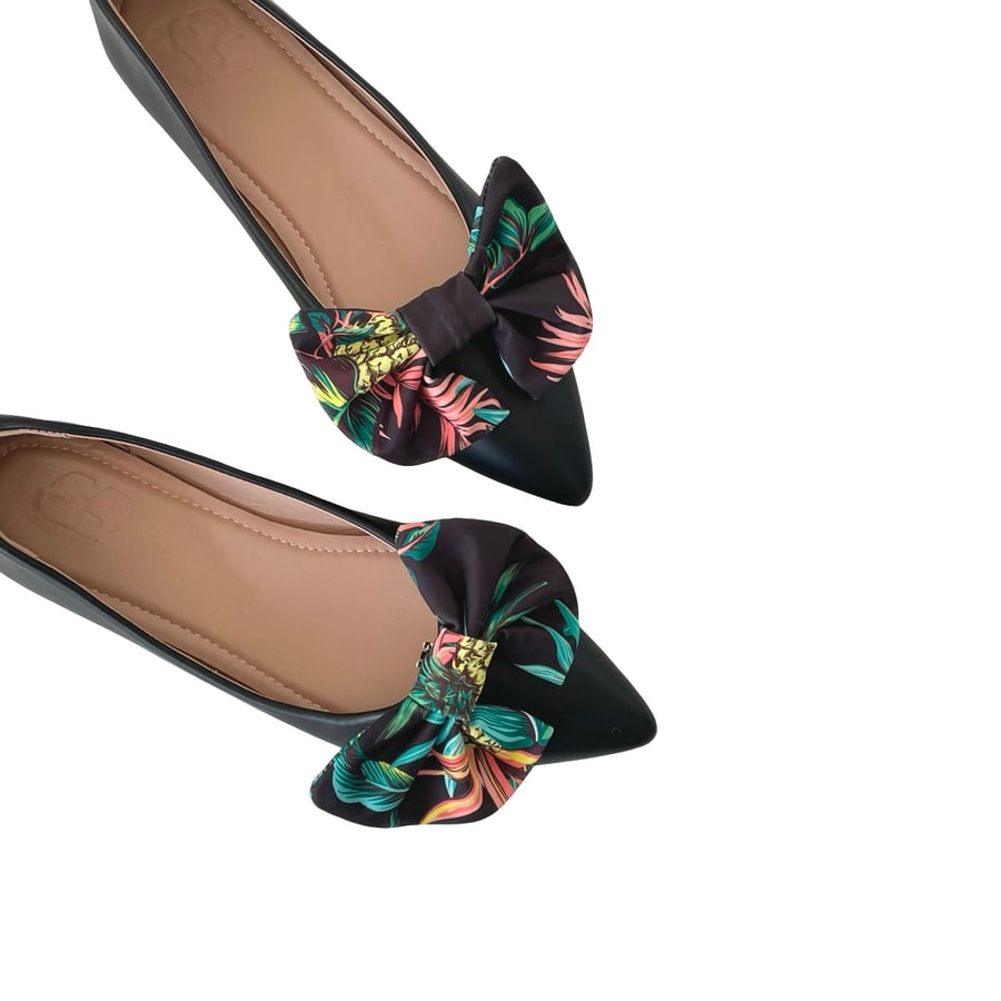 Black Fabric Shoe Bow Clips Charms Handmade Cute Shoe Decor for Clogs Heels