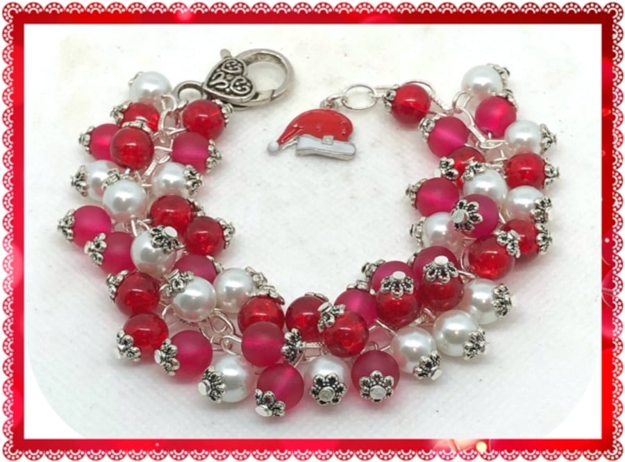 OOAK Santa's Hat cluster bracelet