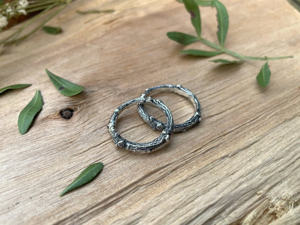 Handmade Silver Twig Wedding Rings