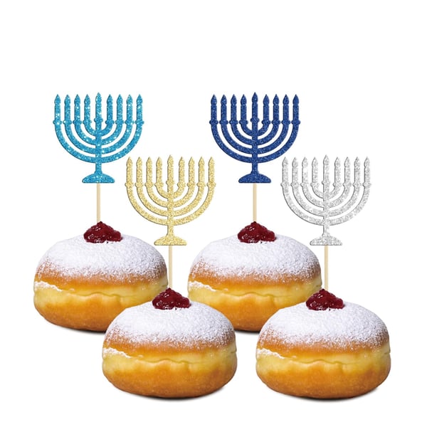15 Pcs Hanukkah Menorah Toppers Glitter Design for Doughnuts 