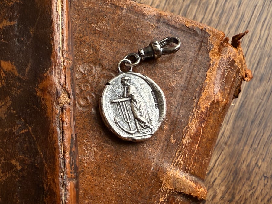 Double sided Memento Mori Wax Seal Skull & Anchor of Hope Clip On Pendant 