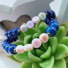 Marbled Blue Beaded Bracelet with Love