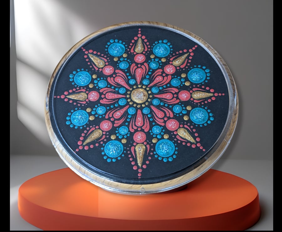 Hand painted dot mandala coaster