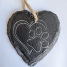 Slate Heart with Laser Etched Paw Print in Heart