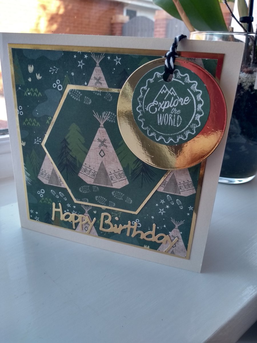 Camping action birthday card