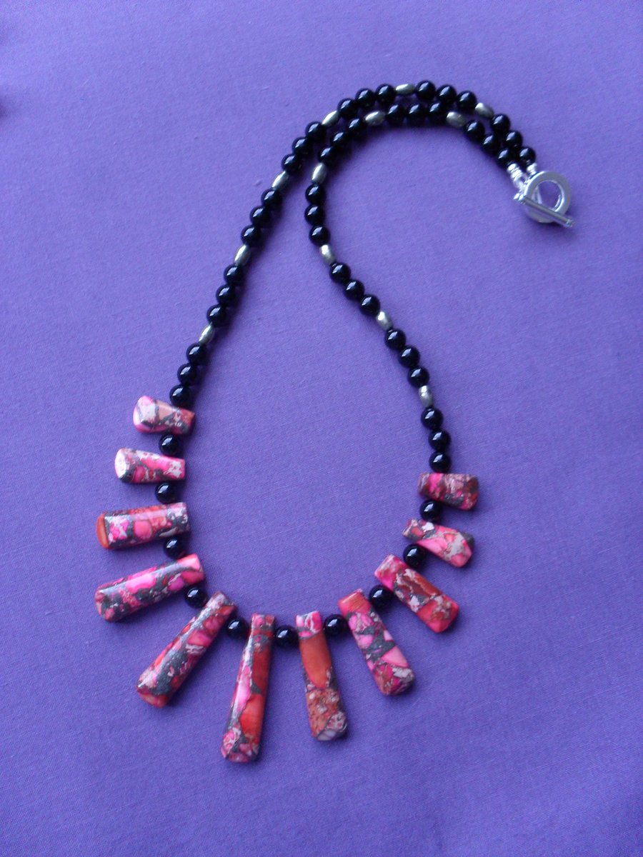 Sea Sediment Jasper, Agate and Pyrite Bib Style Necklace