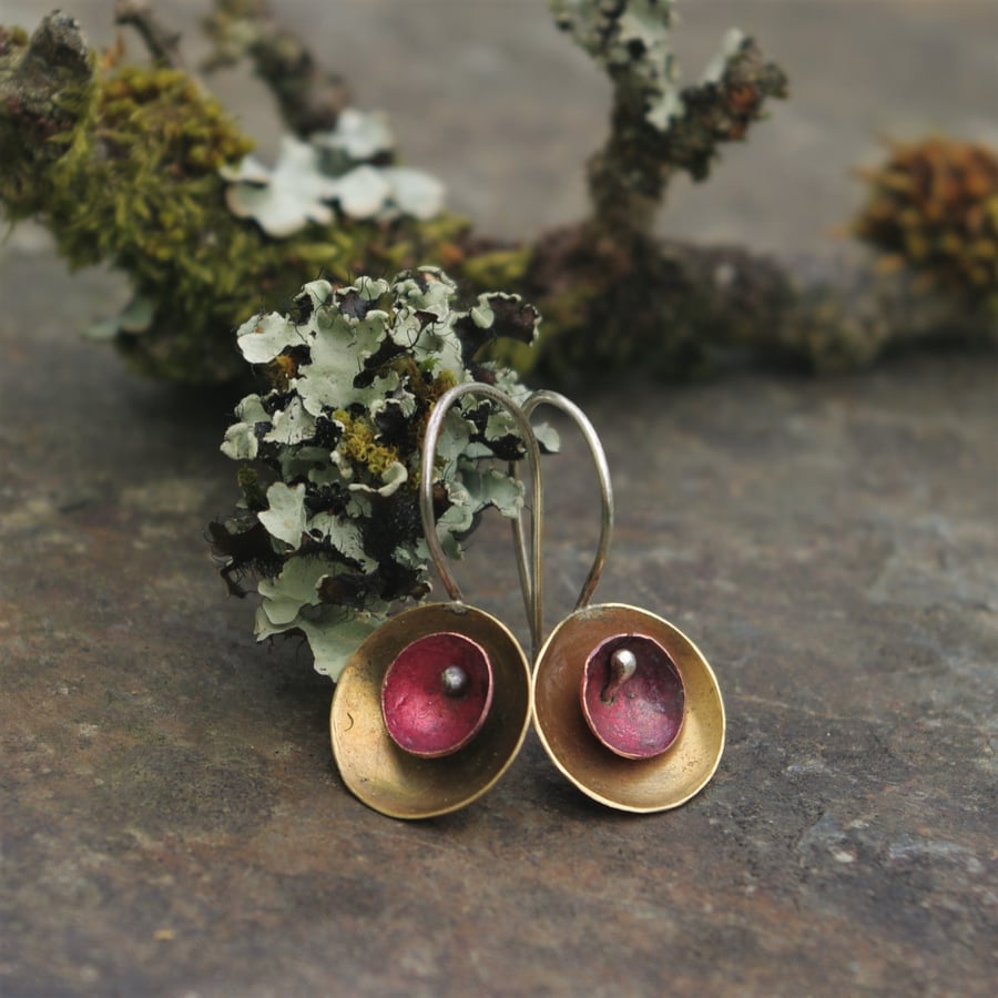  Brass and Copper Lichen Dangle Earrings