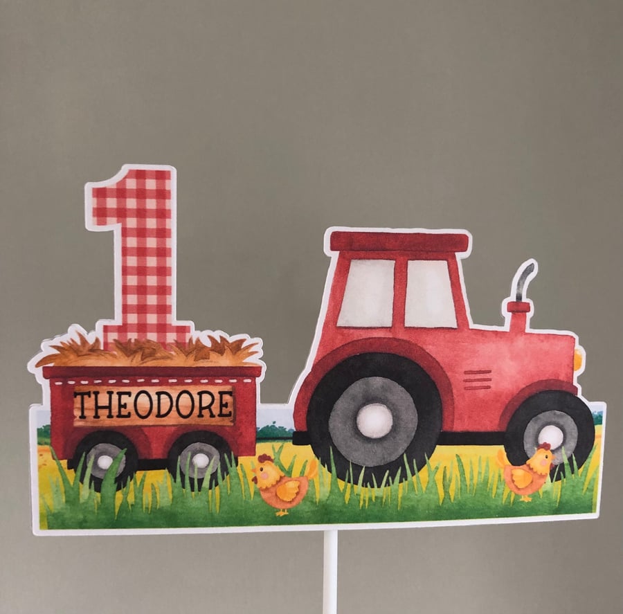 Farm Themed Pink Birthday Cake Topper