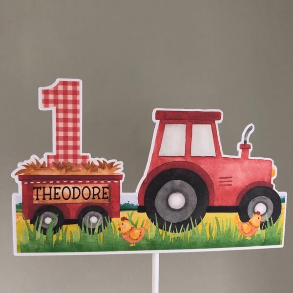 Farm Themed Pink Birthday Cake Topper