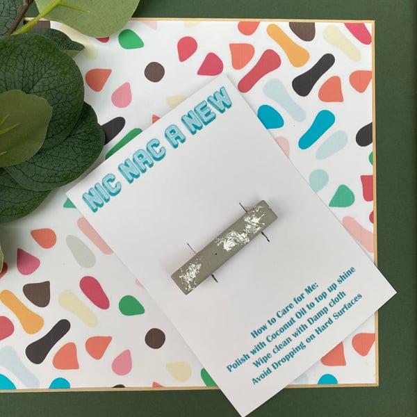 Grey and Silver Hair Clip, Resin Hair Clip, jesmonite, eco Resin