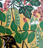 'Sharing our redcurrants with the Song Thrush' - linoprint - Image 7