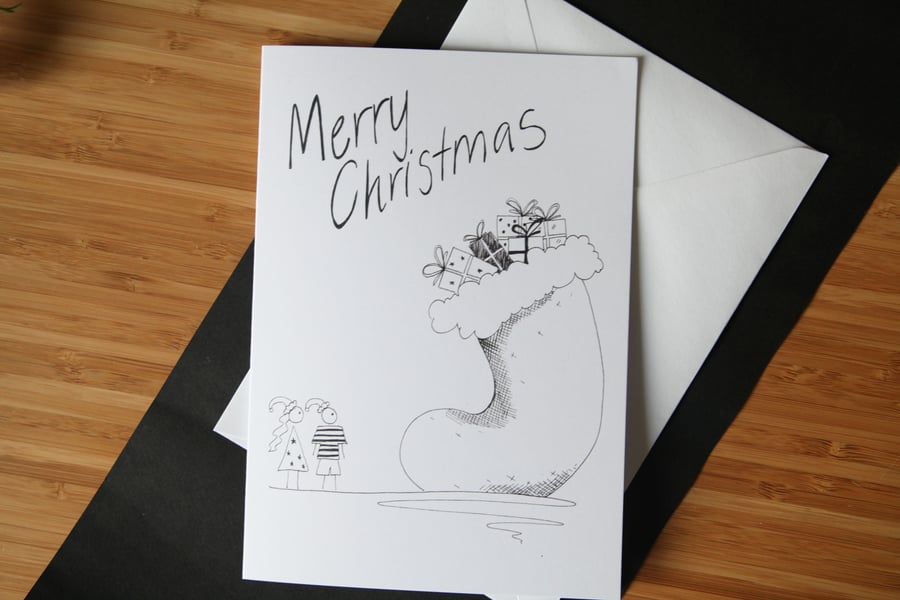 Christmas Card, Cartoon Stocking