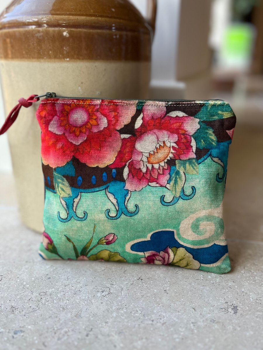 Torcello velvet and dark denim zip pouch