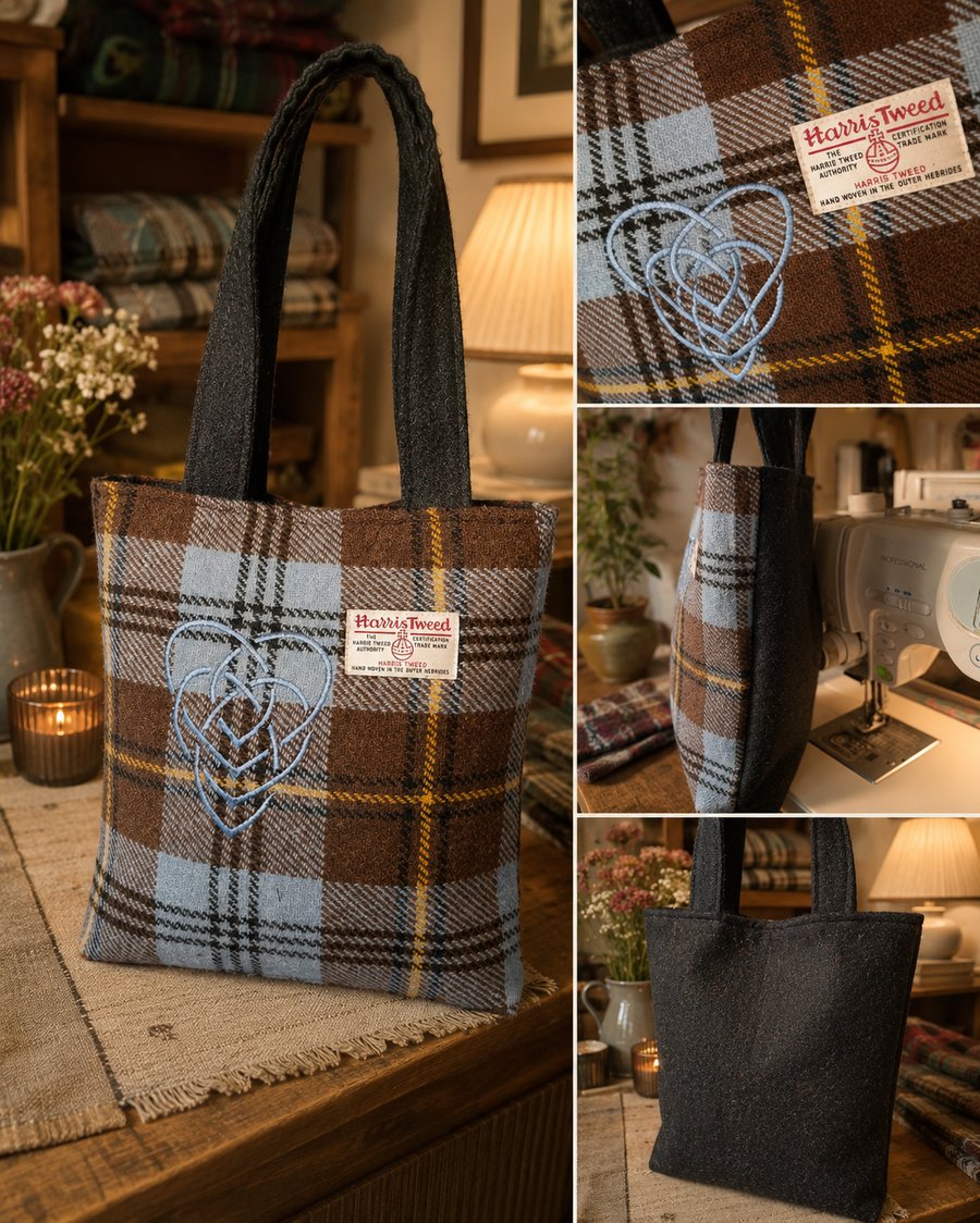 Harris Tweed Shaw Tartan Tote bag with Celtic Knot
