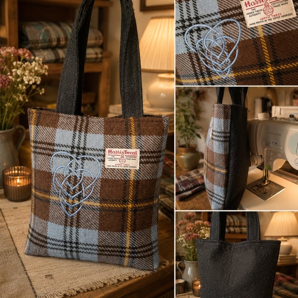 Harris Tweed Shaw Tartan Tote bag with Celtic Knot