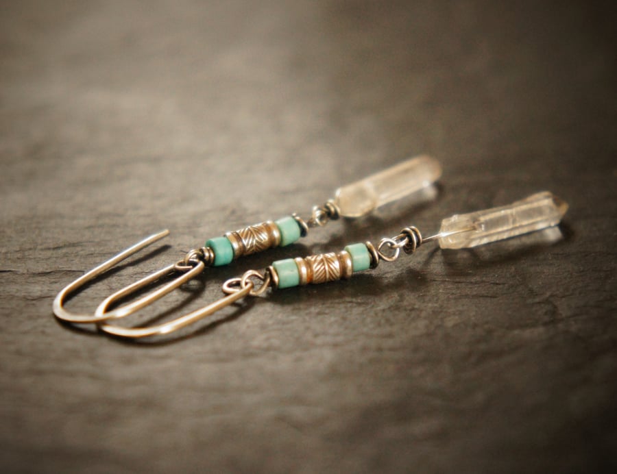 Turquoise, Quartz and Sterling Silver Native Spirit Earrings