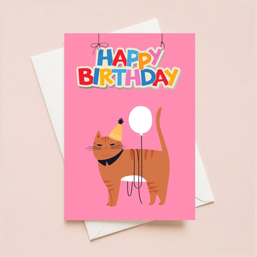 Party Cat Birthday Card: Cat Lover Greeting Card (705)